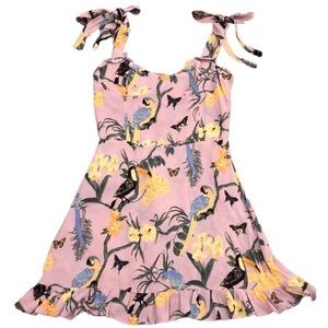 Reformation Christine Conga Print Mini Dress Size 6 Blush Pink Tropical Floral
